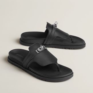 Hermes Leather Slippers Black