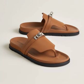 Hermes Leather Slippers Brown
