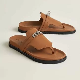 Hermes Leather Slippers Brown