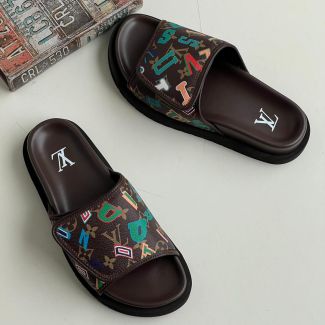 LV Luxury Slide Slippers Brown Multi