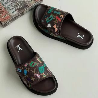 LV Luxury Slide Slippers Brown Multi