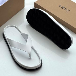 Zara Leather Pam Slippers White