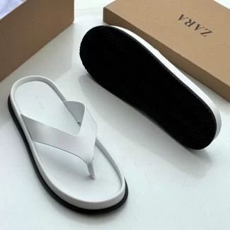 Zara Leather Pam Slippers White