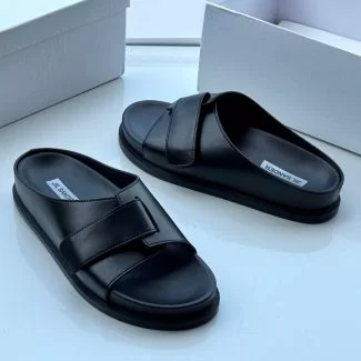 Jilsander Single Strap Leather Pam Slippers Black