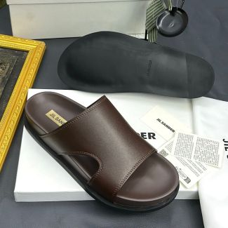 Jilsander Slide Leather Slippers Brown