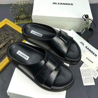 Jilsander Single Strap Leather Pam Slippers Black