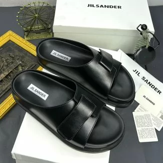 Jilsander Single Strap Leather Pam Slippers Black