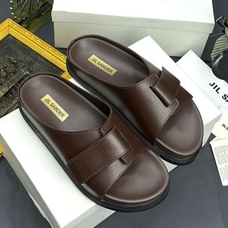 Jilsander Single Strap Leather Pam Slippers Brown