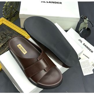 Jilsander Single Strap Leather Pam Slippers Brown