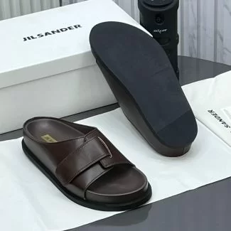 Jilsander Single Strap Leather Pam Slippers Brown