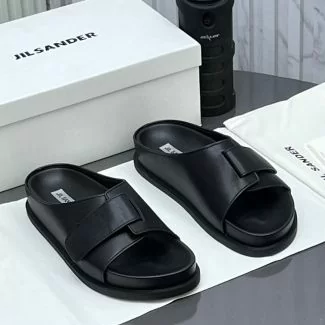 Jilsander Single Strap Leather Pam Slippers Black