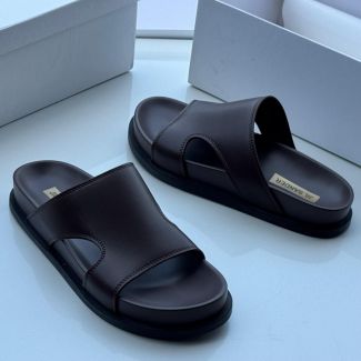 Jilsander Slide Leather Slippers Coffee Brown