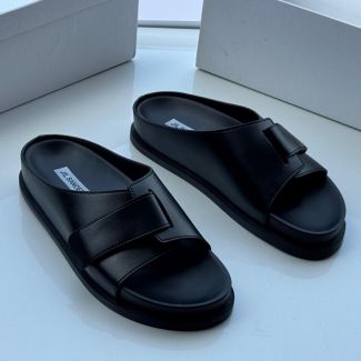 Jilsander Single Strap Leather Pam Slippers Black