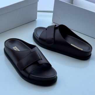 Jilsander Single Strap Leather Pam Slippers Brown