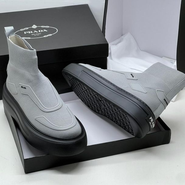 Prada High Top Casual Sneakers Gray