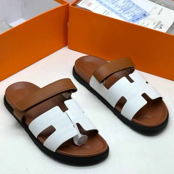 Hermes Slide Slippers Brown White