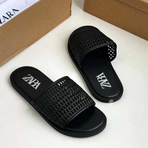 Zara Slide Pam Slippers Black