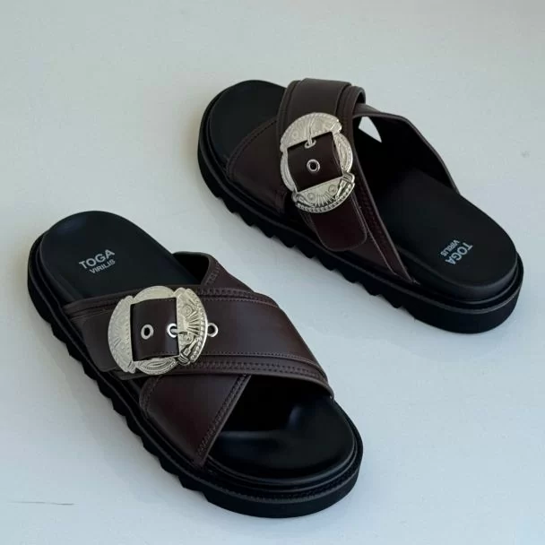 Toga Slide Pam Slippers Brown