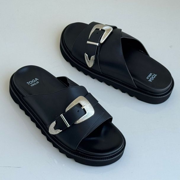 Toga Slide Pam Slippers Black