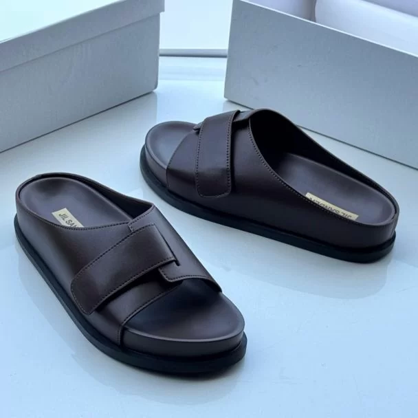 Jilsander Single Strap Leather Pam Slippers Brown